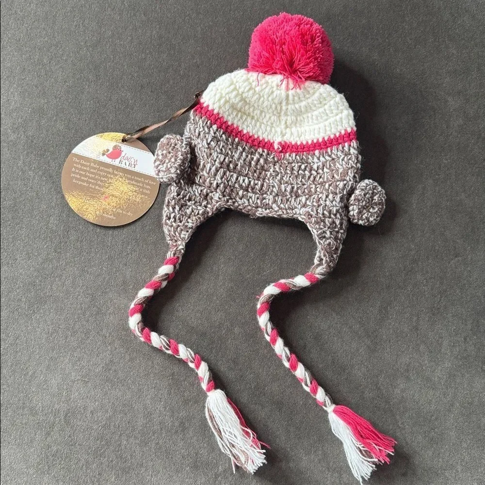 Daisy Baby Unisex Infant Beanie Hat Lulu Sock Monkey in Hot Pink 0-6 months NWT